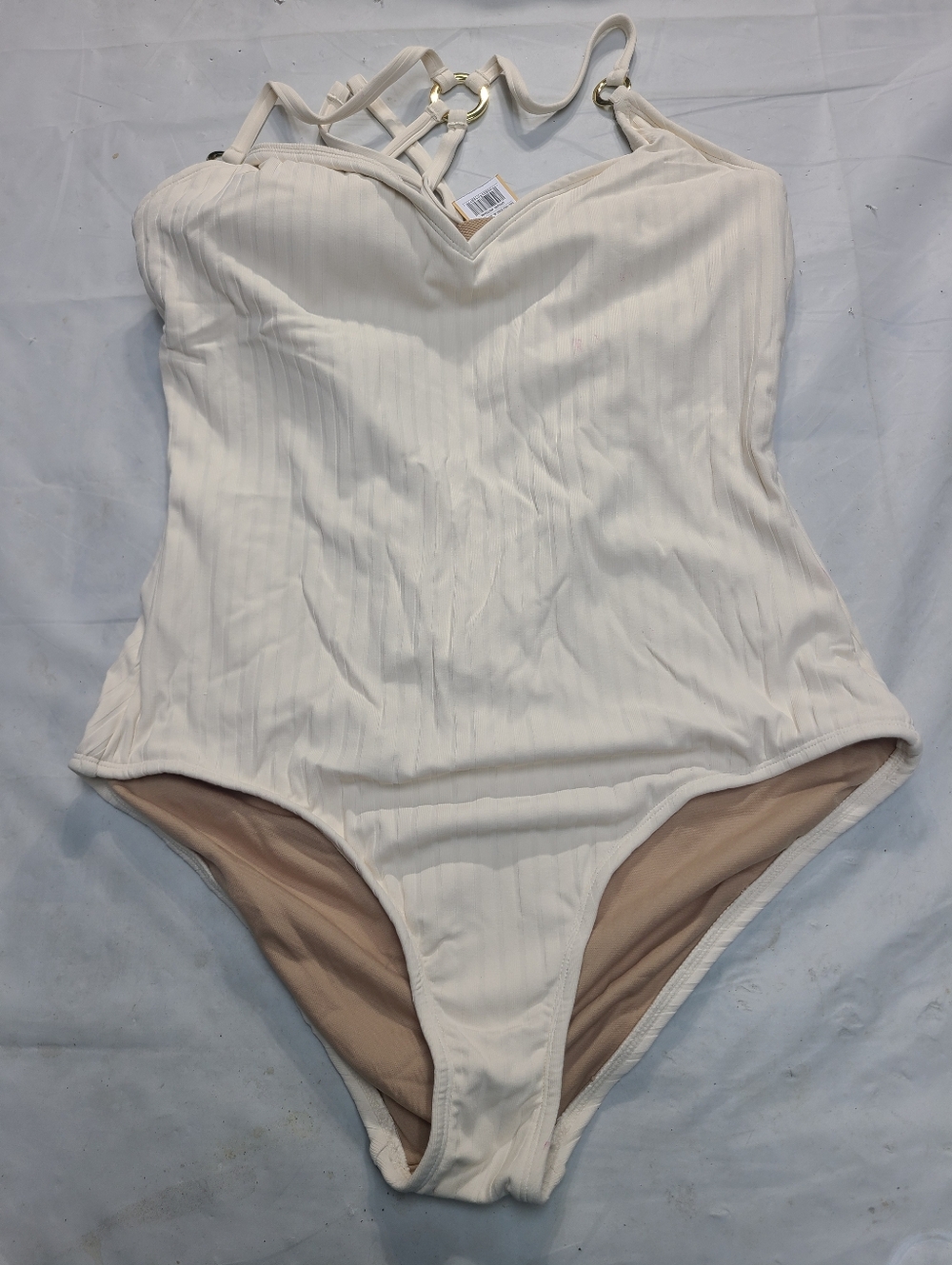 Women's Wide Ribbed Ring Medium Coverage One Piece Swimsuit KonaSol  Cream L